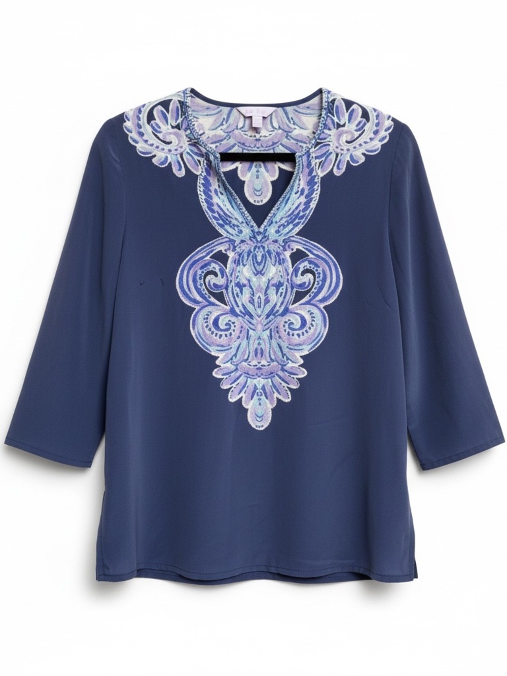 Lilly Pulitzer Womens medium Silk Retano Dinner Purple Vneck Beaded Tunic